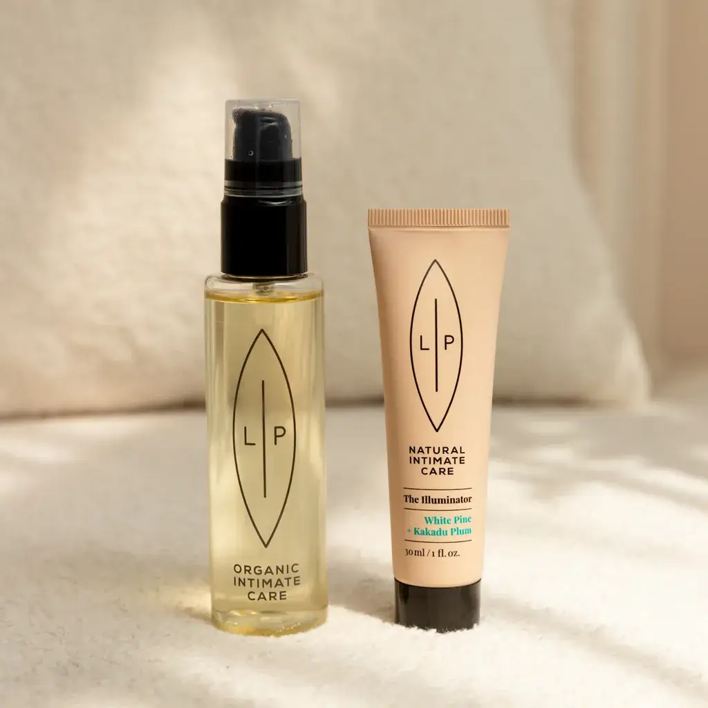 Lip Intimate Care私密護理保養油與乳液組合,產品瓶身和包裝細節